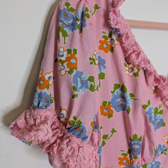 Lili Sidono Molly Bracken Floral Maxi Dress Lace Trim Pink Size Large - Picture 8 of 16